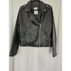 Zenana Faux Vegan Leather Moto Jacket Black Embossed Zip XL Vegan Biker Style